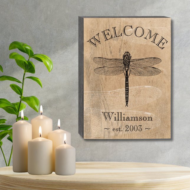 Vintage Dragonfly Welcome  Wooden Box Sign (Creator Uploaded)