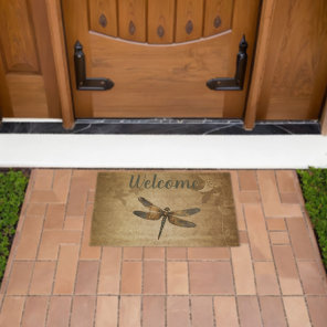 Vintage Dragonfly with Custom Name/Monogram Fiber Doormat