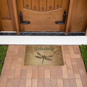 Vintage Dragonfly with Custom Name/Monogram Fiber Doormat