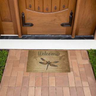 Vintage Dragonfly with Custom Name/Monogram Fiber Doormat