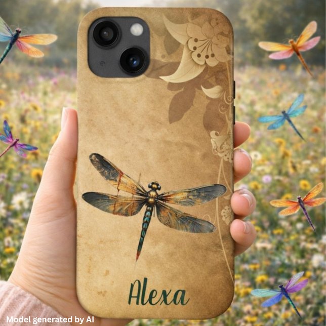 Vintage Dragonfly with Custom Name/Monogram Iphone Case (Creator Uploaded)