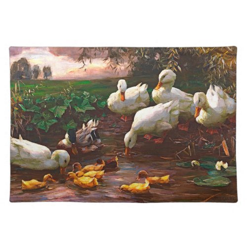 Vintage Drake With White Ducks  Yellow Ducklings Cloth Placemat
