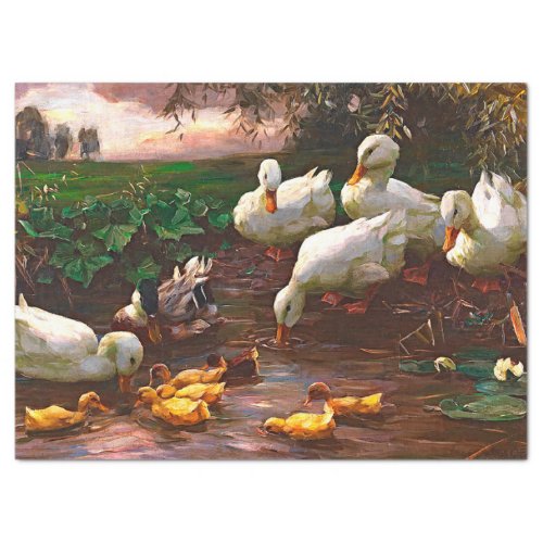 Vintage Drake With White Ducks  Yellow Ducklings  Tissue Paper