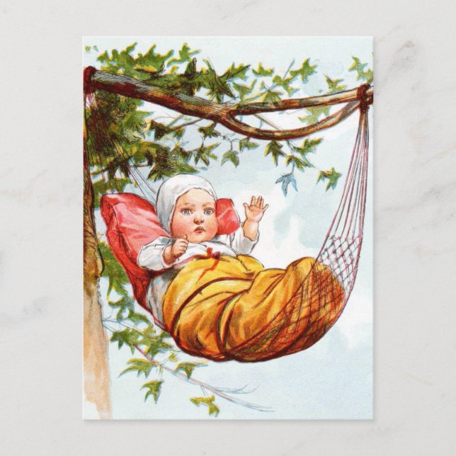 Vintage Drawing: Baby in a Hammock Postcard (Front)