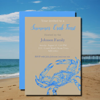 Vintage Drawing  -  Blue Crab  Boil Invitation