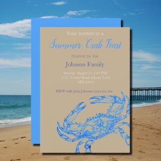 Vintage Drawing  -  Blue Crab  Boil Invitation