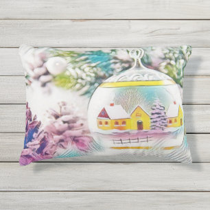 Vintage Drawing Christmas Tree Pink Decorations Outdoor Pillow