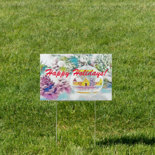 Vintage Drawing Christmas Tree Pink Decorations Sign