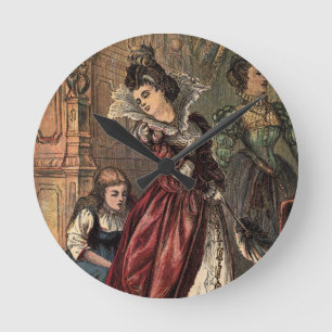 Vintage Drawing: Cinderella and the Evil Sisters Round Clock