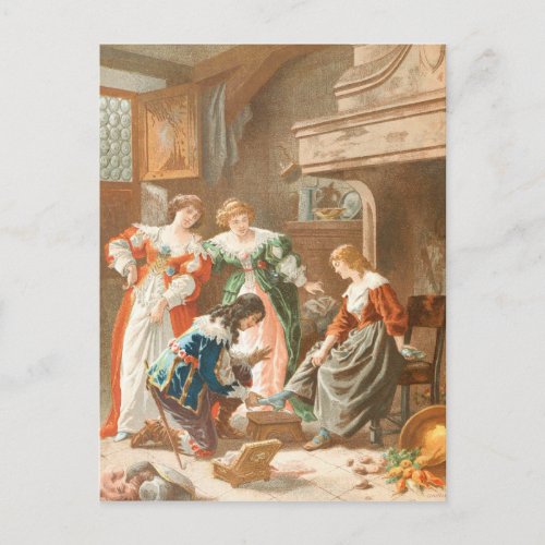 Vintage Drawing Cinderella and the Glass Slipper Postcard