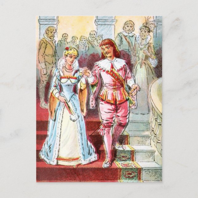 Vintage Drawing: Cinderella and the Prince Postcard (Front)
