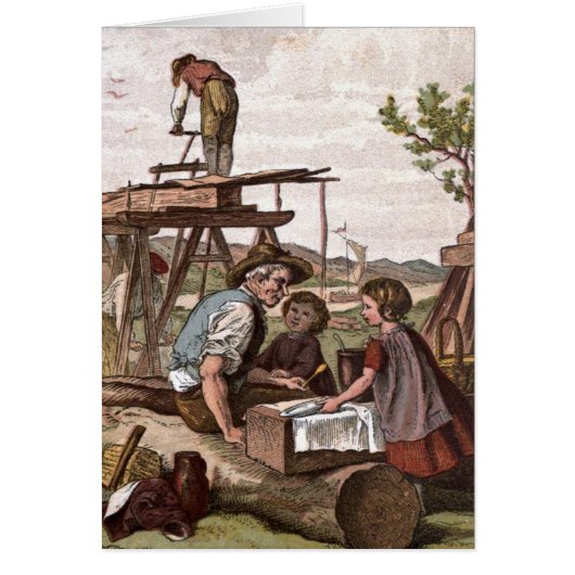Vintage Drawing: Construction Workers Cards (Front)