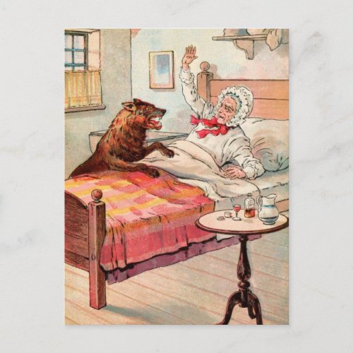 Vintage Drawing Grandma and the Wolf Postcard