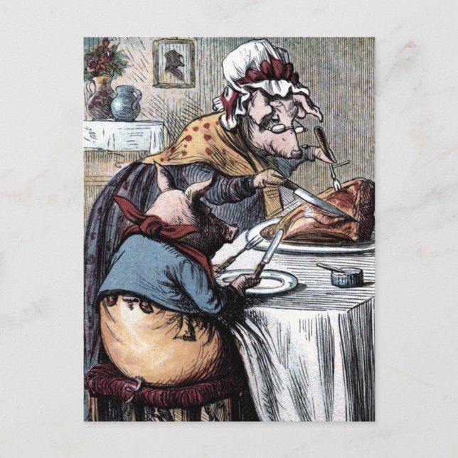 Vintage Drawing: Little Piggy Eating Ham Postcard (Front)