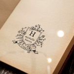 Vintage Drawing Monogram Ex Libris Name Book Rubber Stamp<br><div class="desc">Wooden stamp design featuring a vintage-style crest with your custom monogram and name in classic serif typography. The ornate frame is surrounded by a floral arrangement of roses and botanical leaves. Below the crest, there is a ribbon-style scroll or banner with "Ex Libris" curved along the inside. Perfect for a...</div>