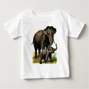 Vintage Drawing: Mother Elephant with Calf Baby T-Shirt