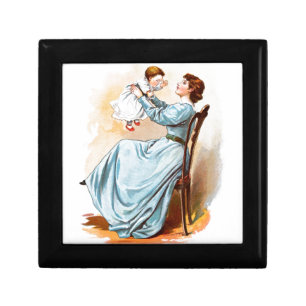 Vintage Drawing: Mother with Baby Girl Keepsake Box