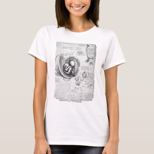 Vintage drawing of a fetus in the uterus 1 T_Shirt