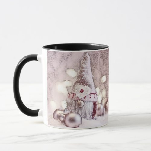 Vintage Drawing of a Pink Gnome on snow  Mug