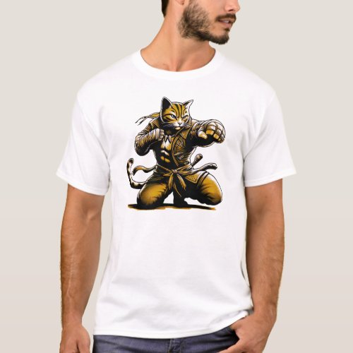 Vintage drawing of an anthropomorphic fighting cat T_Shirt