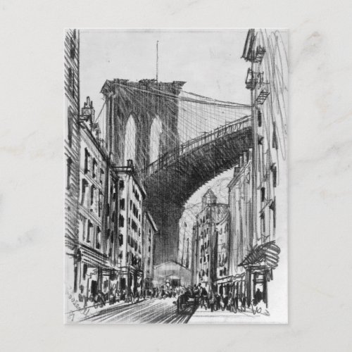 Vintage Drawing of Brooklyn Bridge Tenements Postcard