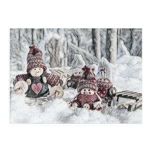 Vintage Drawing of Gnomes in the Snow Acrylic Print