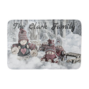 Vintage Drawing of Gnomes in the Snow Bath Mat