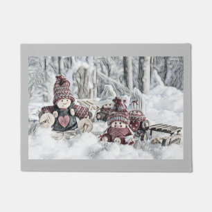 Vintage Drawing of Gnomes in the Snow Doormat
