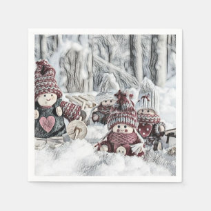 Vintage Drawing of Gnomes in the Snow Napkins