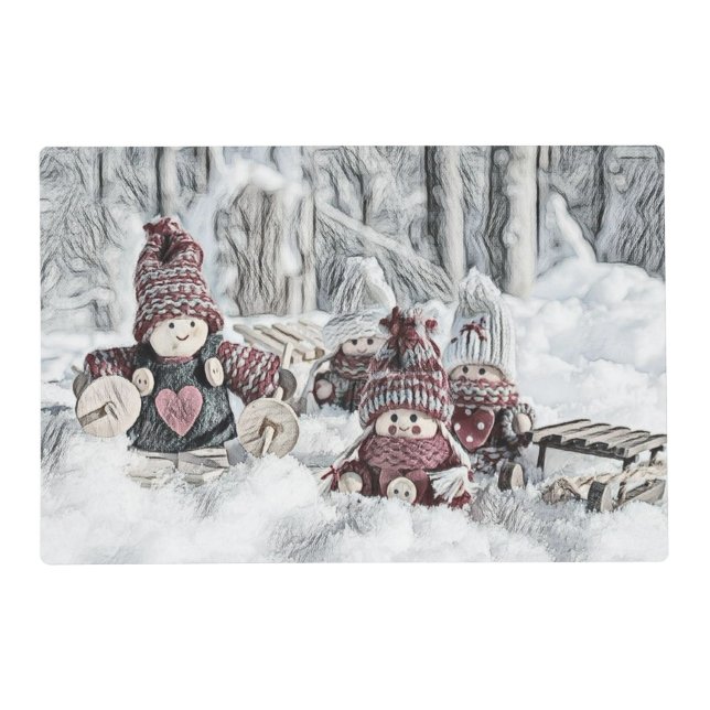 Vintage Drawing of Gnomes in the Snow  Placemat (Front)