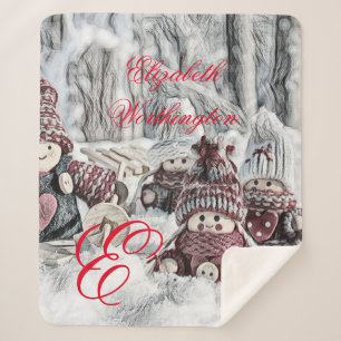 Vintage Drawing of Gnomes in the Snow Sherpa Blanket