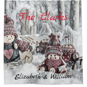 Vintage Drawing of Gnomes in the Snow Shower Curtain