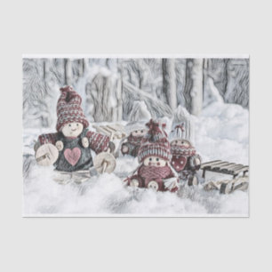 Vintage Drawing of Gnomes in the Snow Tissue Paper