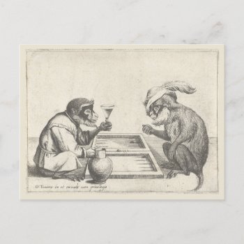 Vintage Drawing Of Monkeys Playing Backgammon Postcard by SayWhatYouLike at Zazzle