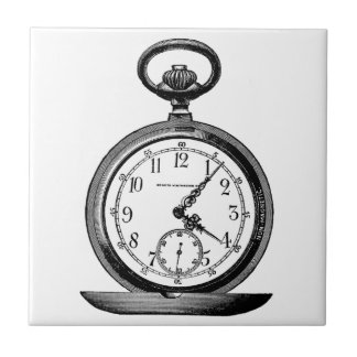 Vintage drawing of pocket watch (19th century) ceramic tile