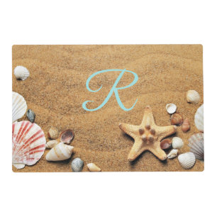 Vintage Drawing of Seashells on Sand Placemat