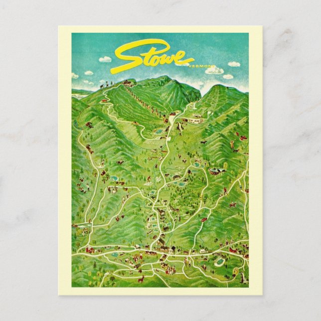 Vintage Drawing of Stowe Vermont Postcard (Front)