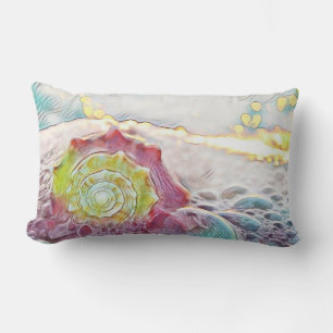 Vintage Drawing Pink Yellow Seashell Lumbar Pillow
