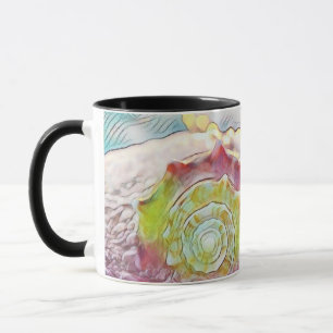 Vintage Drawing Pink Yellow Seashell  Mug