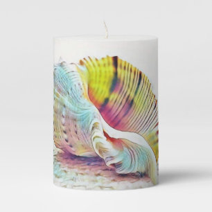 Vintage Drawing Pink Yellow Seashell Pillar Candle
