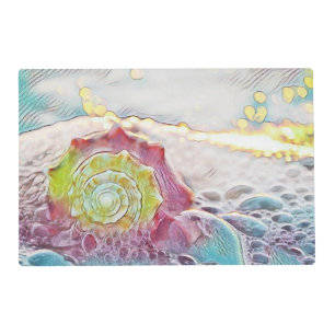 Vintage Drawing Pink Yellow Seashell Placemat