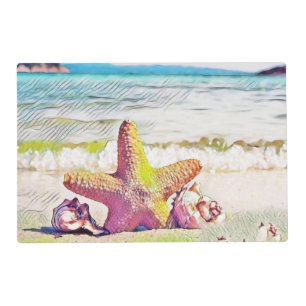 Vintage Drawing Pink Yellow Star Seashells Placemat