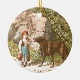 Vintage Drawing: Red Riding Hood and the Wolf Ceramic Ornament