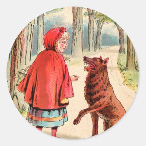 Vintage Drawing Red Riding Hood and the Wolf Classic Round Sticker