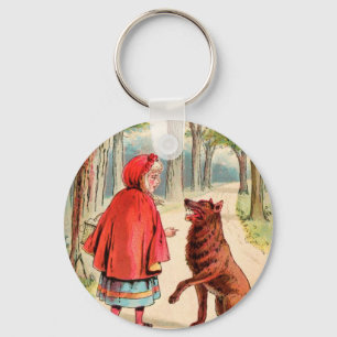 Vintage Drawing: Red Riding Hood and the Wolf Keychain