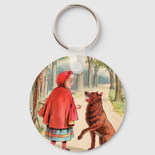 Vintage Drawing Red Riding Hood and the Wolf Keychain