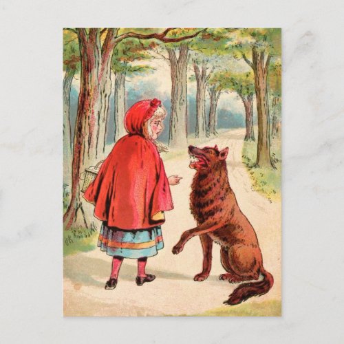 Vintage Drawing Red Riding Hood and the Wolf Postcard