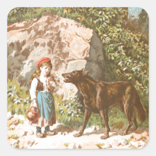 Vintage Drawing: Red Riding Hood and the Wolf Square Sticker