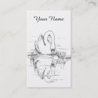 Vintage drawing -  Swan reflection - black&white Business Card