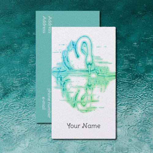 Vintage drawing _  Swan reflection _green Business Card
